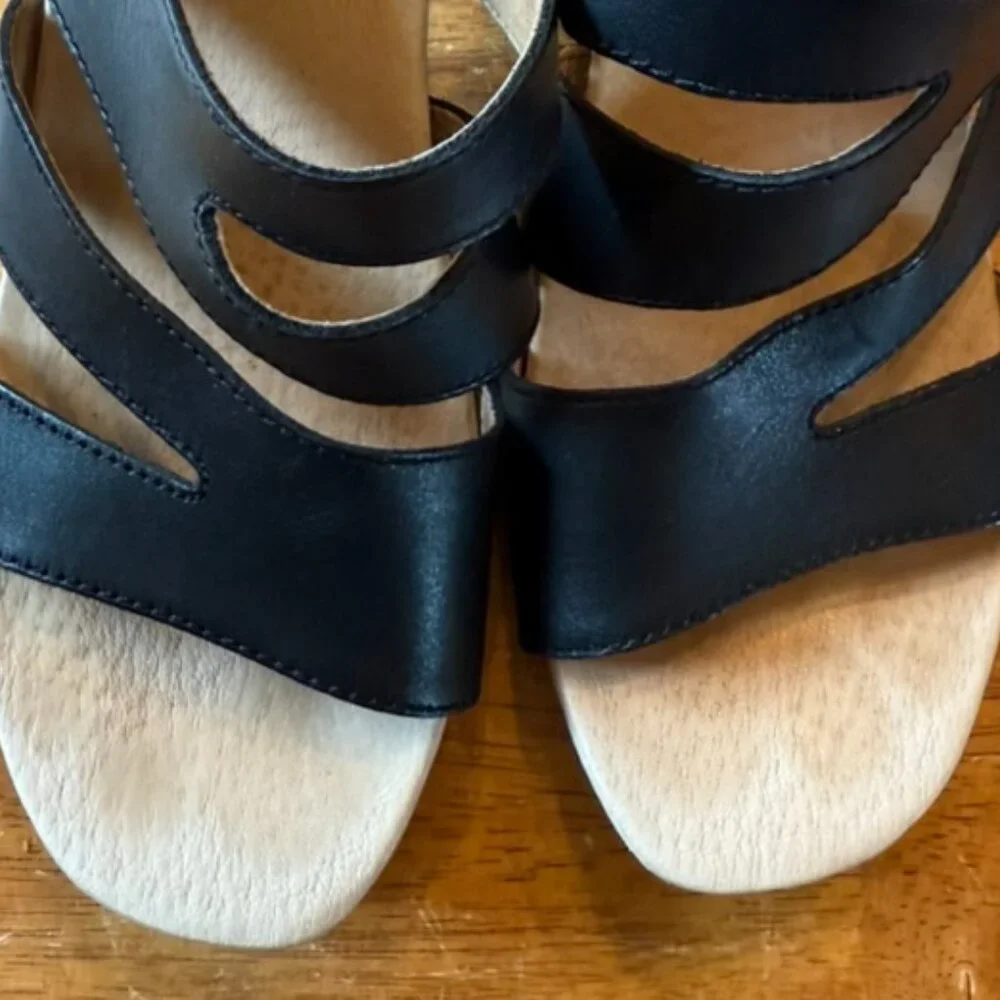Dansko Black Leather Cutout Slingback Sandals